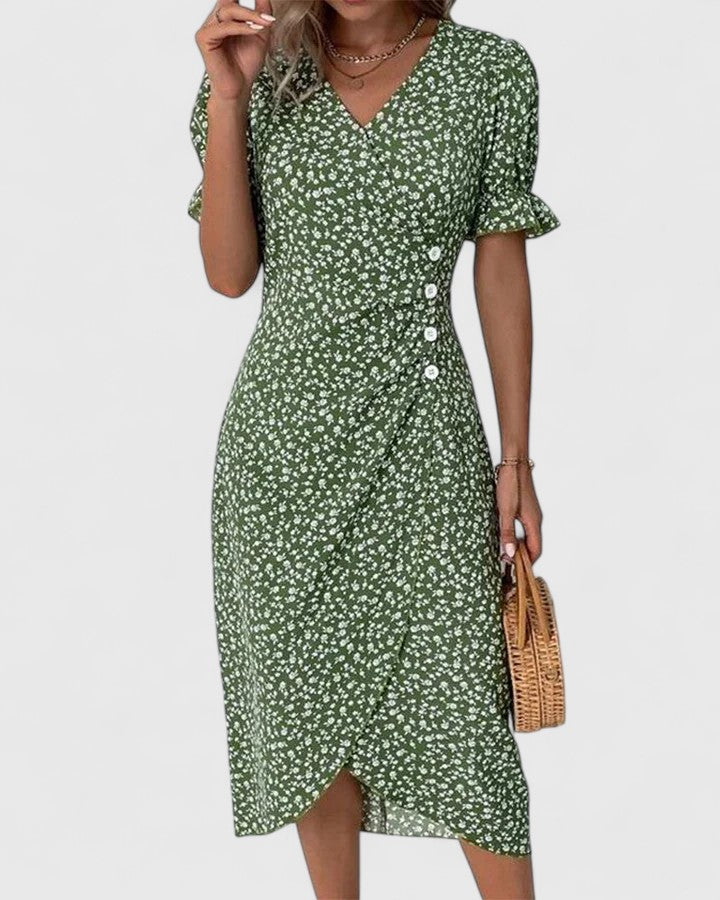 Women's Elegant Wrap Style Side Button Detail Summer Dress | Midi
