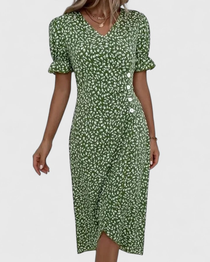 Women's Elegant Wrap Style Side Button Detail Summer Dress | Midi