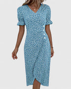 Women's Elegant Wrap Style Side Button Detail Summer Dress | Midi