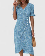Women's Elegant Wrap Style Side Button Detail Summer Dress | Midi