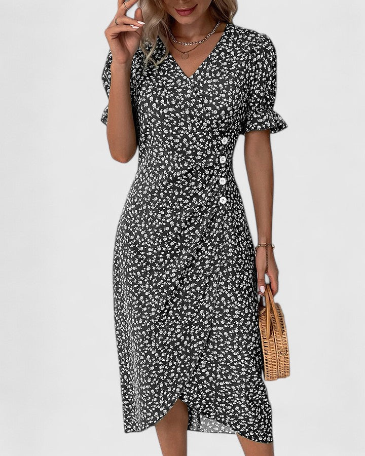 Women's Elegant Wrap Style Side Button Detail Summer Dress | Midi