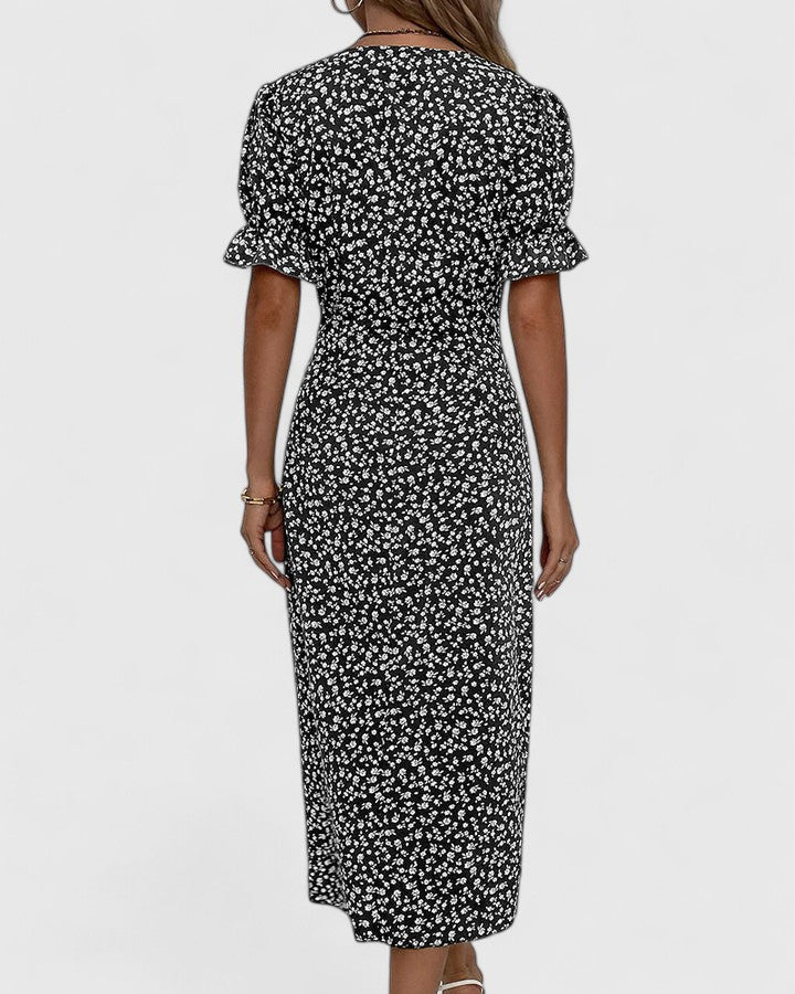 Women's Elegant Wrap Style Side Button Detail Summer Dress | Midi