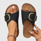 Women's Casual Wide Toe Buckle Detail Slide Sandals | Slip On