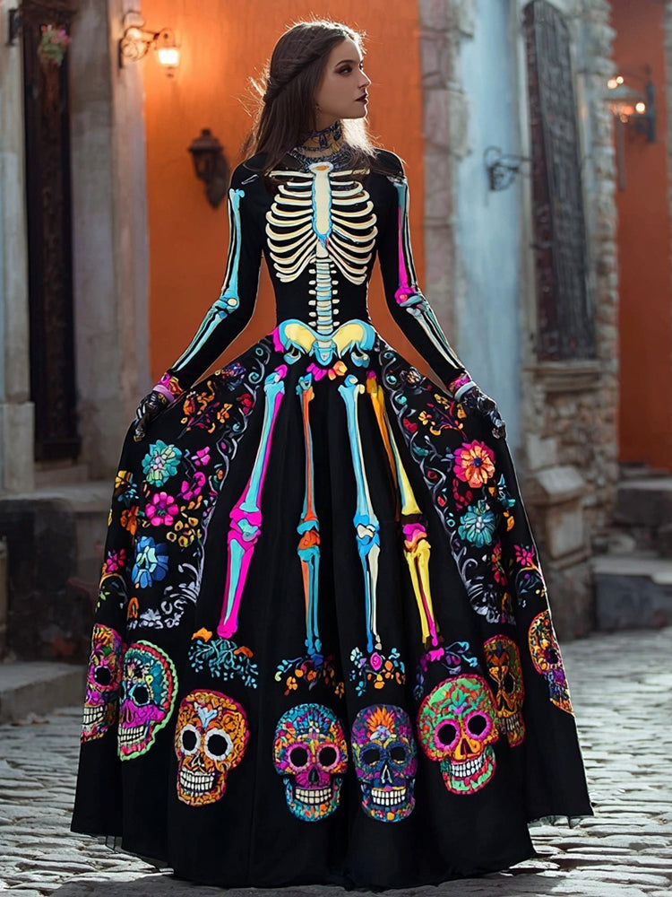 Women's Halloween Black Maxi Dress | Long Sleeve