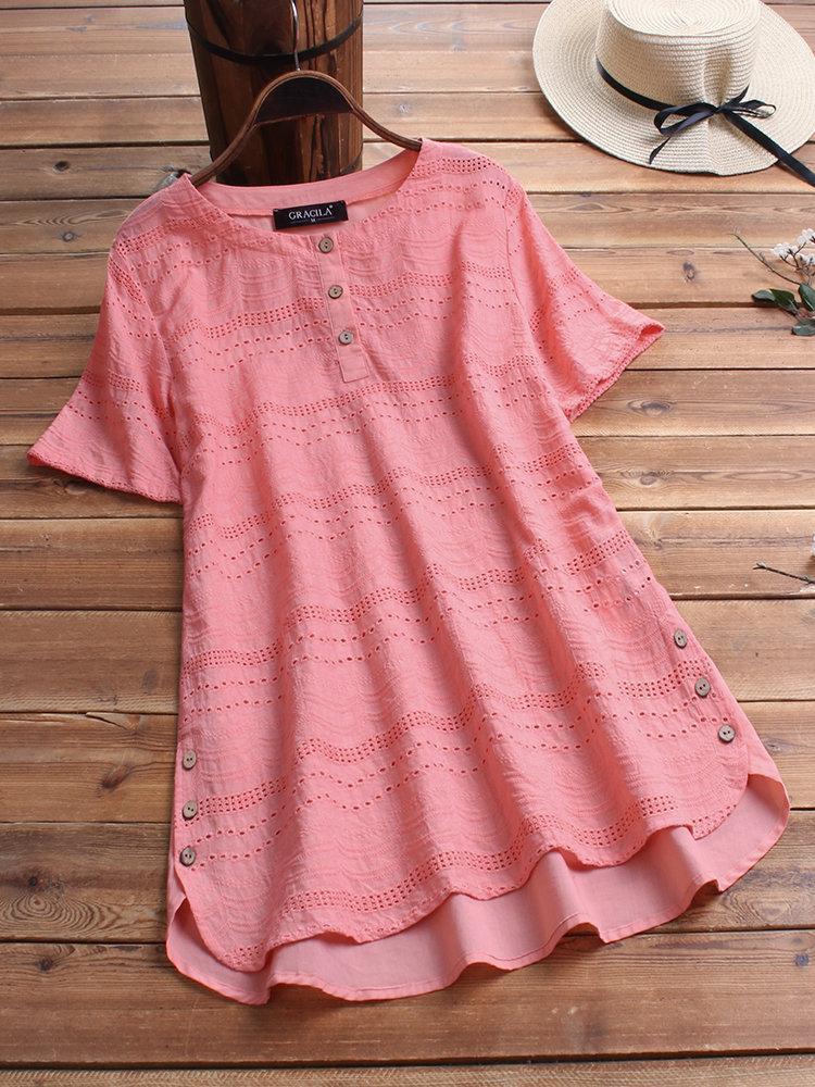 Women's Short Sleeves Casual Blouse | Side Buttons