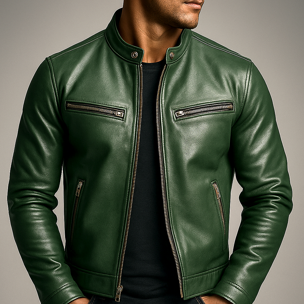 Men's Zip-Up Biker Jacket | Stand Collar