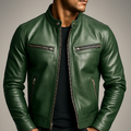 Men's Zip-Up Biker Jacket | Stand Collar