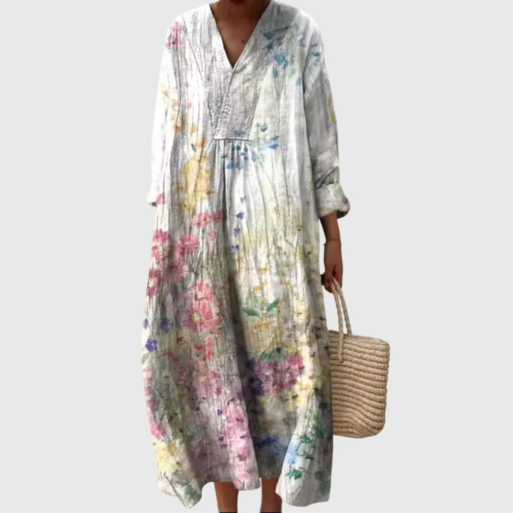 Women's Boho Summer Loose Fit V-Neck Dress | Midi