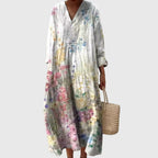 Women's Boho Summer Loose Fit V-Neck Dress | Midi