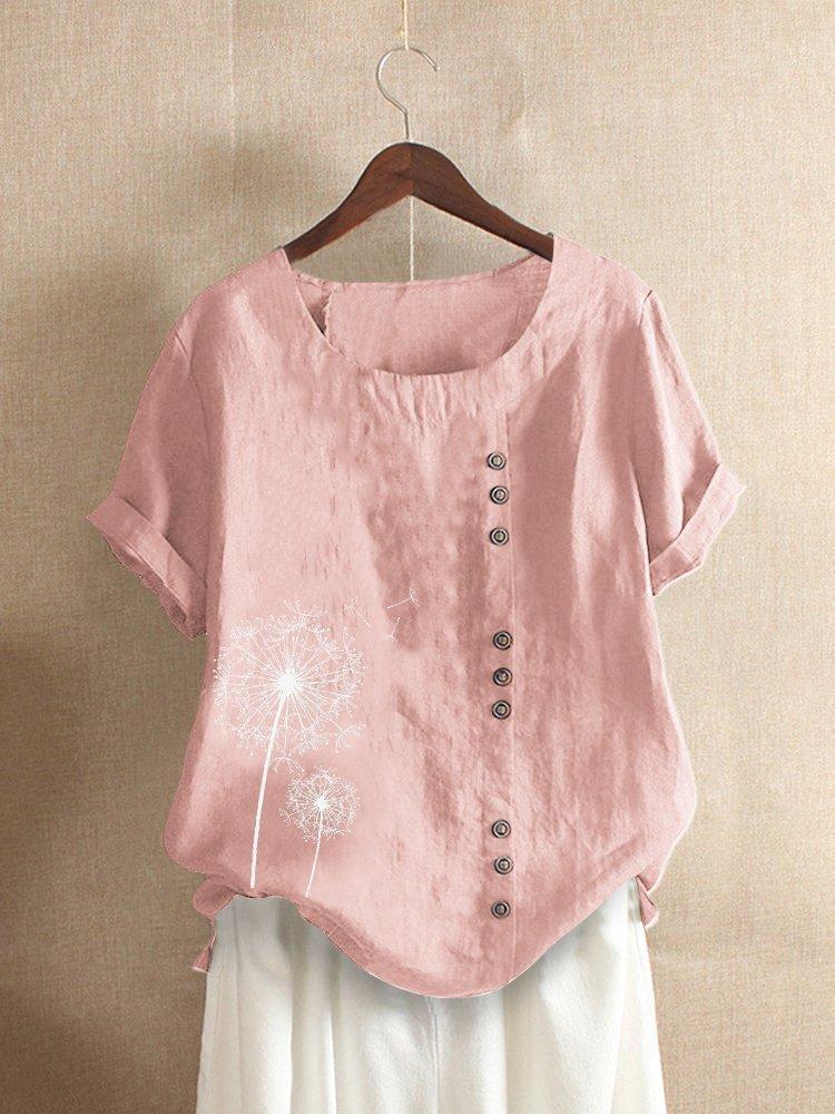 Women's Printed Round Neck Blouse | Short Sleeve