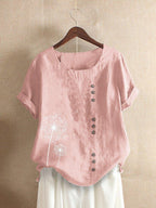 Women's Printed Round Neck Blouse | Short Sleeve