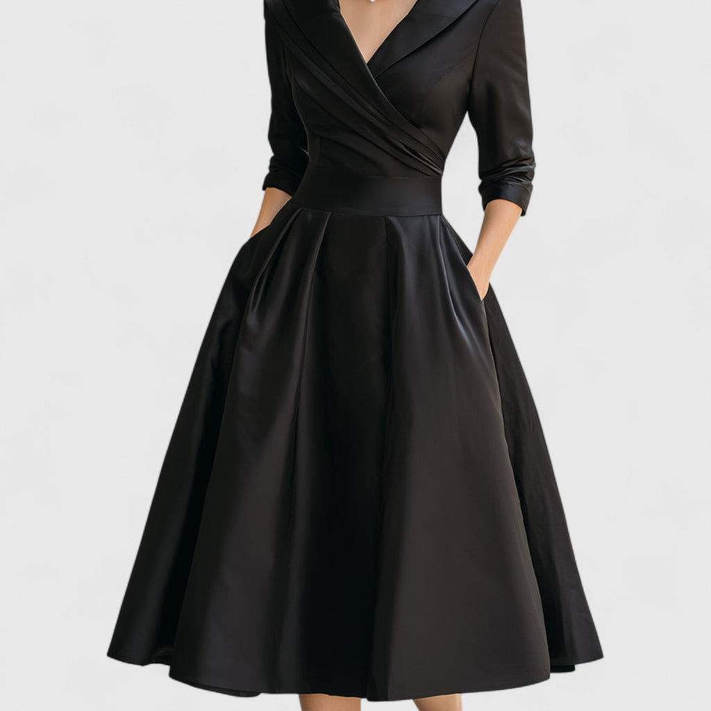 Women's Elegant Formal Wrap Style Flared Evening Dress | Midi
