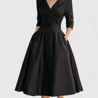 Women's Elegant Formal Wrap Style Flared Evening Dress | Midi