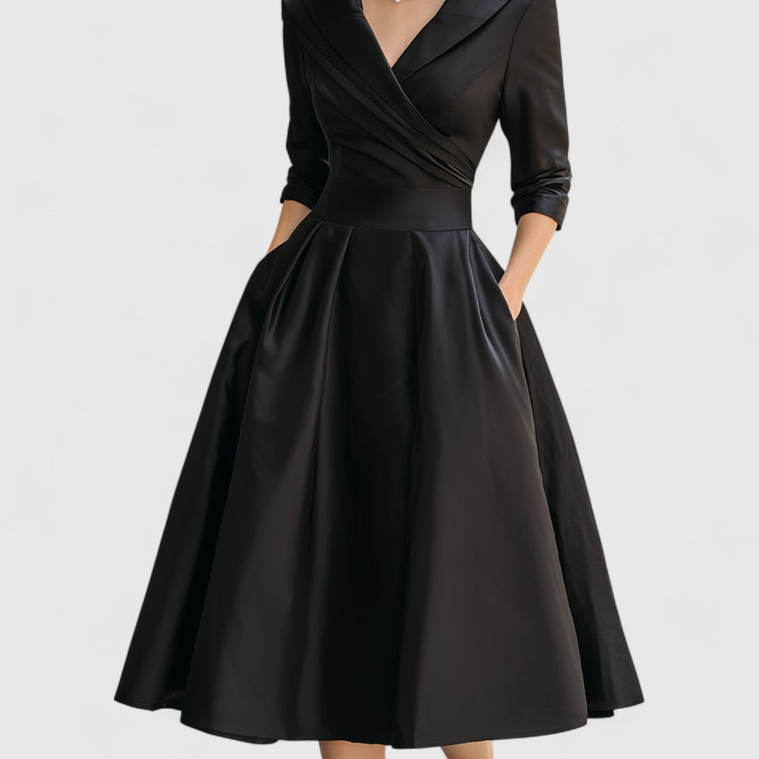 Women's Elegant Formal Wrap Style Flared Evening Dress | Midi
