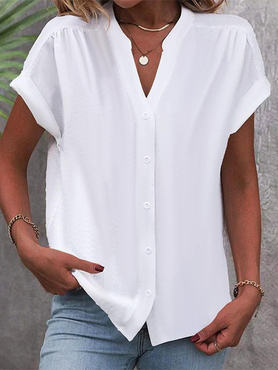 Women's Short Sleeve Button-Front Blouse | White