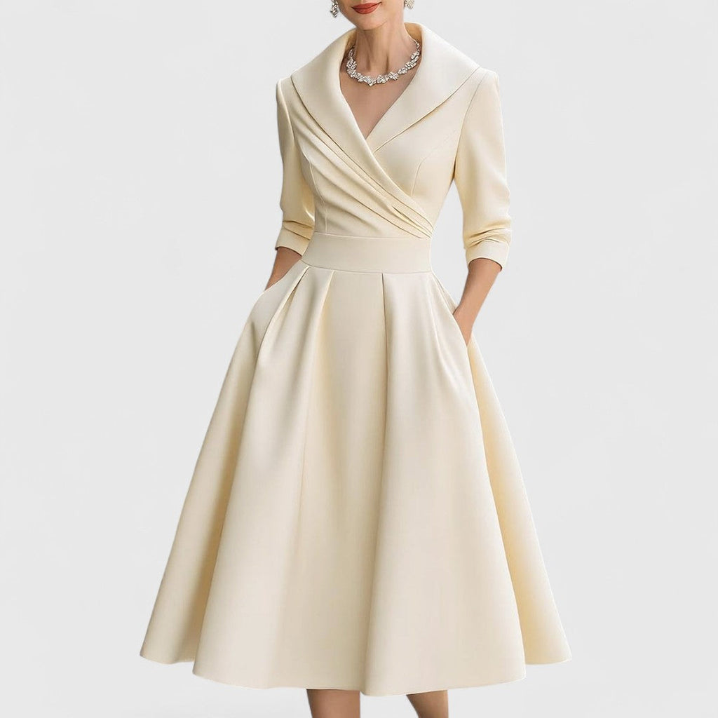 Women's Elegant Formal Wrap Style Flared Evening Dress | Midi