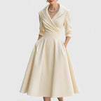 Women's Elegant Formal Wrap Style Flared Evening Dress | Midi