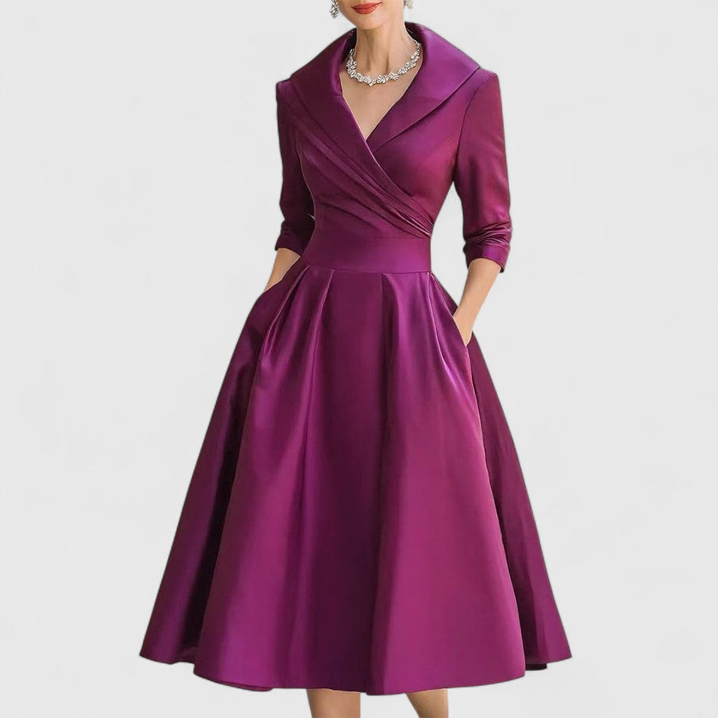 Women's Elegant Formal Wrap Style Flared Evening Dress | Midi