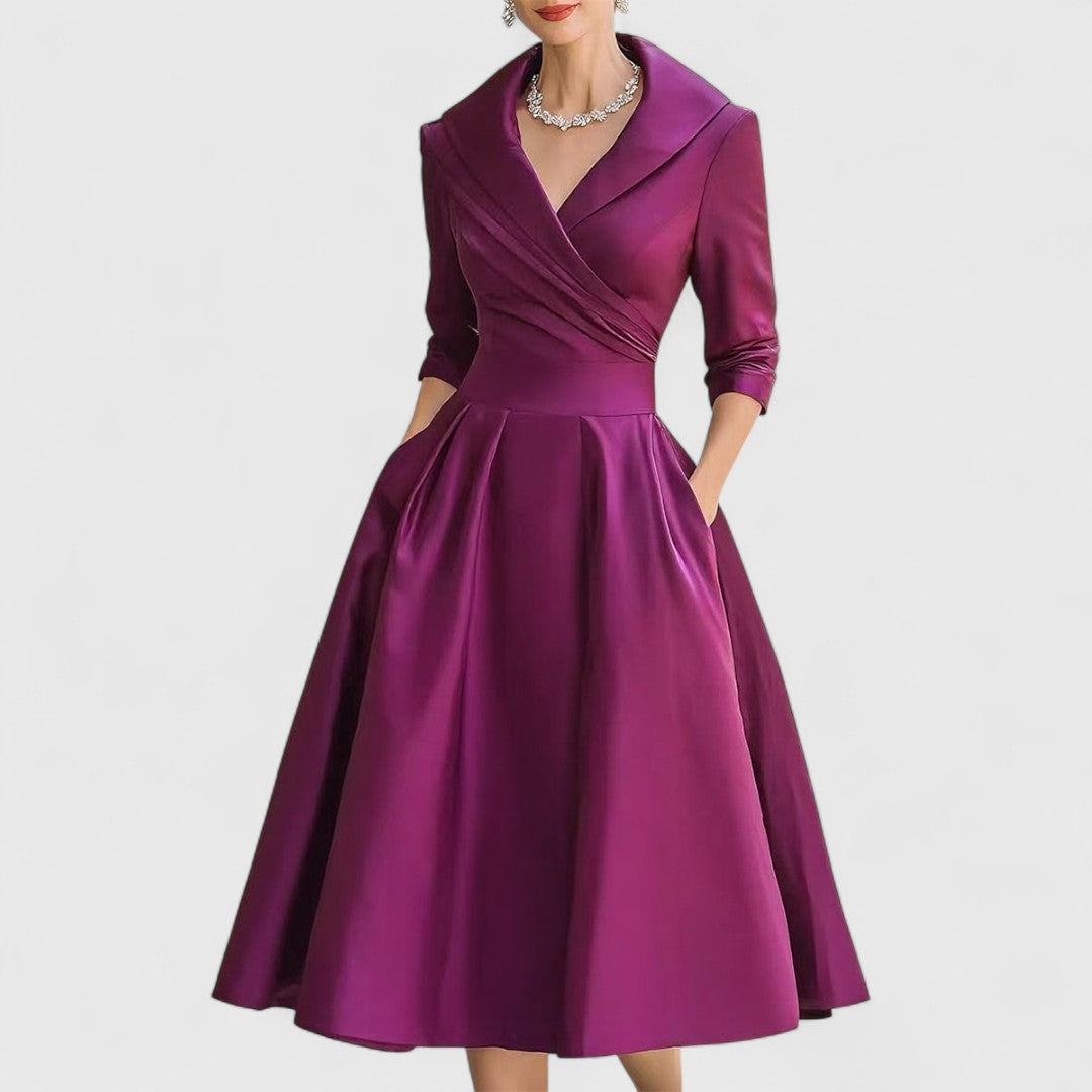 Women's Elegant Formal Wrap Style Flared Evening Dress | Midi