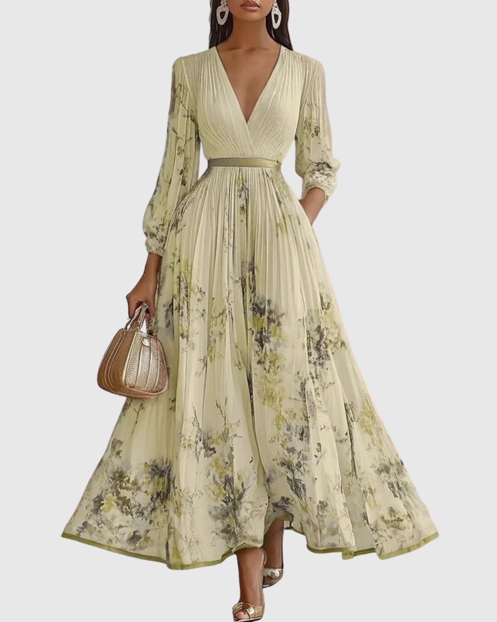 Women's Elegant Wedding Guest Pleated Dress | Maxi