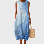 Women's Elegant Round Neck Loose Fit Summer Dress | Midi