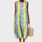 Women's Elegant Round Neck Loose Fit Summer Dress | Midi