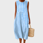 Women's Elegant Round Neck Loose Fit Summer Dress | Midi