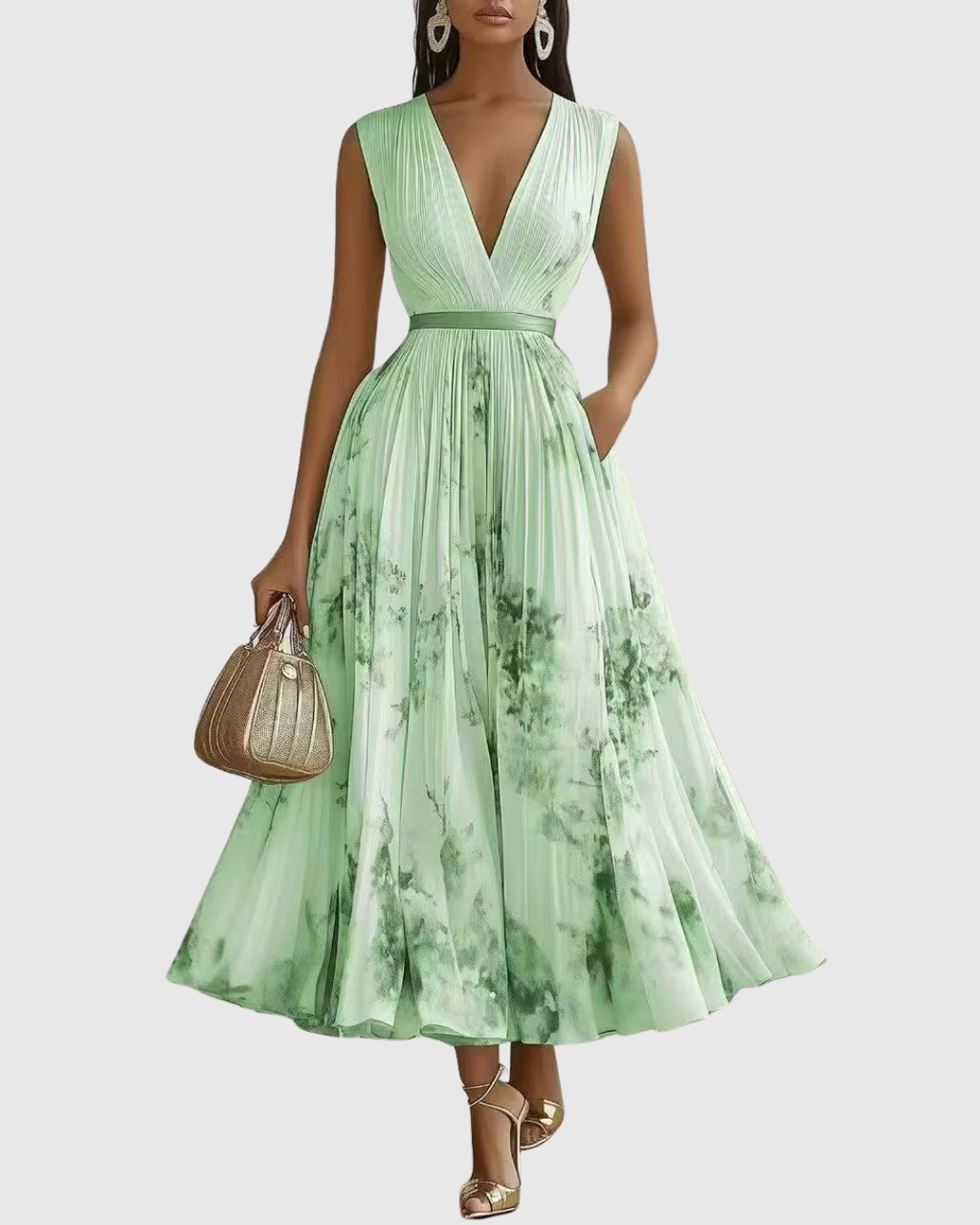 Women's Elegant Wedding Guest Pleated Dress | Maxi
