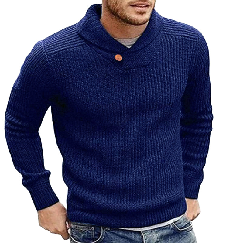 Men’s Ribbed Shawl Collar Sweater | Button Detail