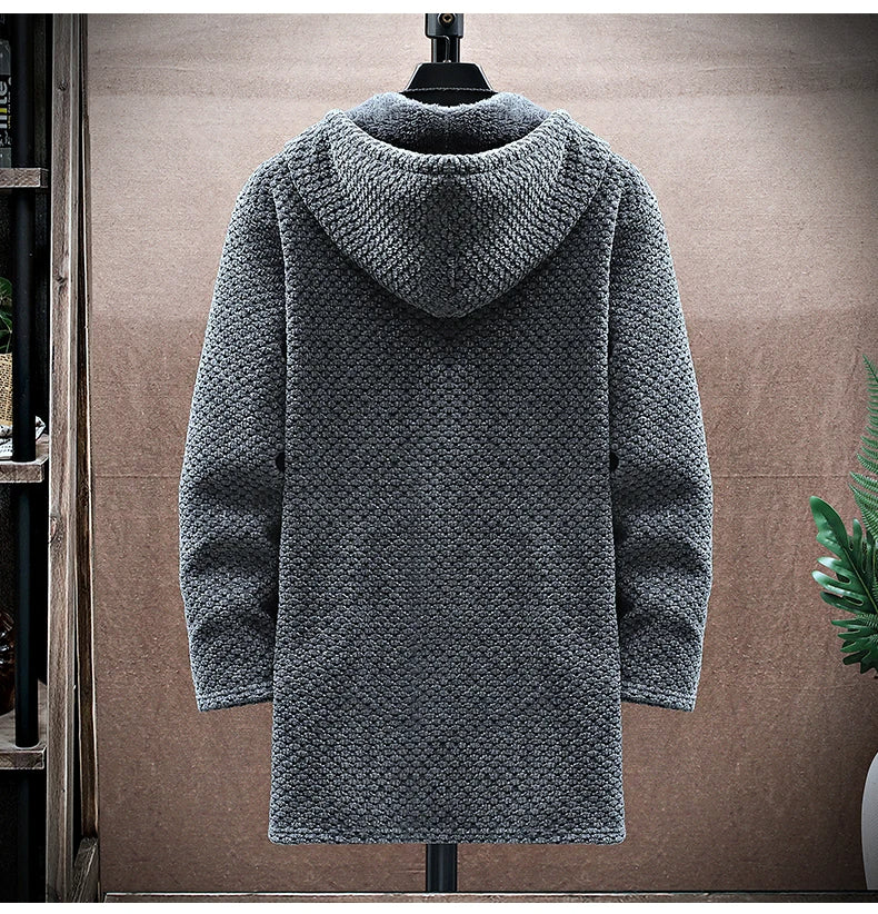 Men's Winter Knit Hooded Zip Up Jacket | Long