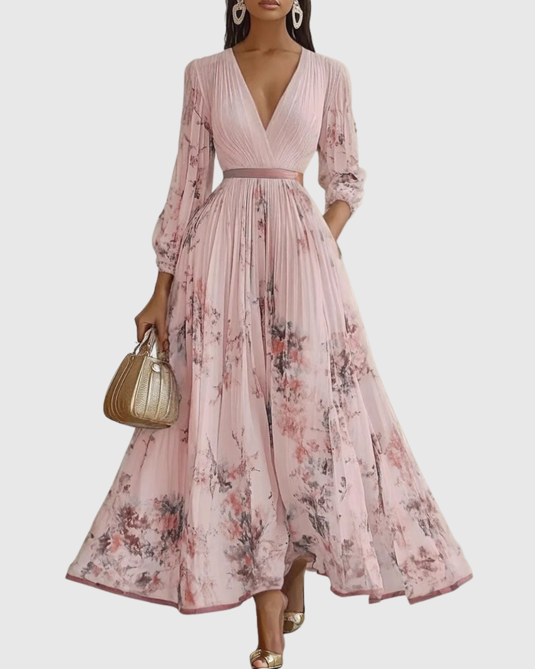 Women's Elegant Wedding Guest Pleated Dress | Maxi