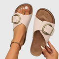 Women's Casual Wide Toe Buckle Detail Slide Sandals | Slip On