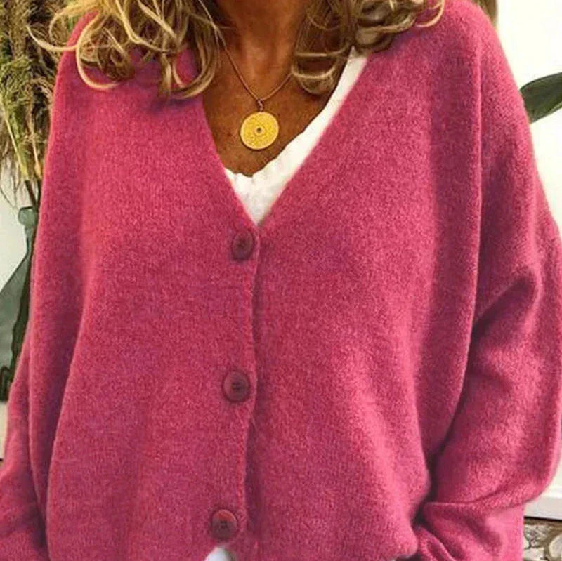 Women's Long Sleeve Oversized Knitted Cardigan | V-Neck