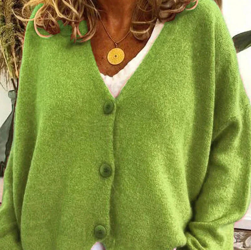 Women's Long Sleeve Oversized Knitted Cardigan | V-Neck