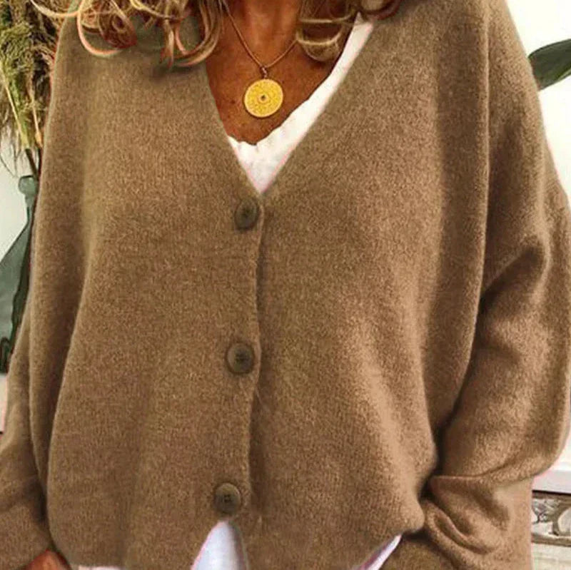 Women's Long Sleeve Oversized Knitted Cardigan | V-Neck