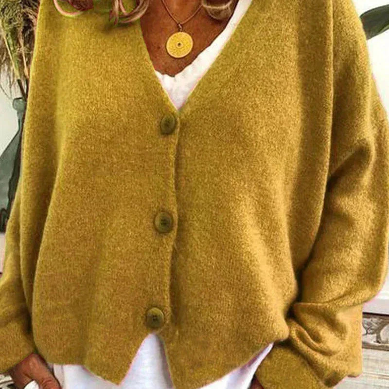 Women's Long Sleeve Oversized Knitted Cardigan | V-Neck