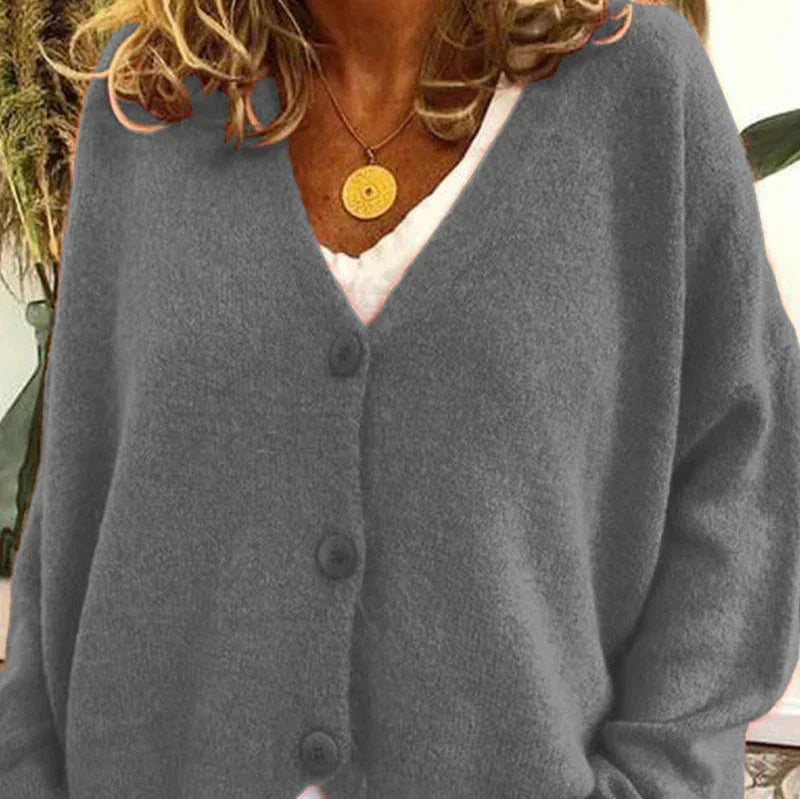 Women's Long Sleeve Oversized Knitted Cardigan | V-Neck