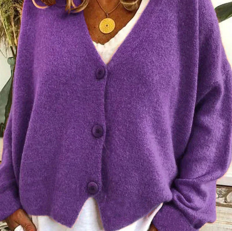 Women's Long Sleeve Oversized Knitted Cardigan | V-Neck