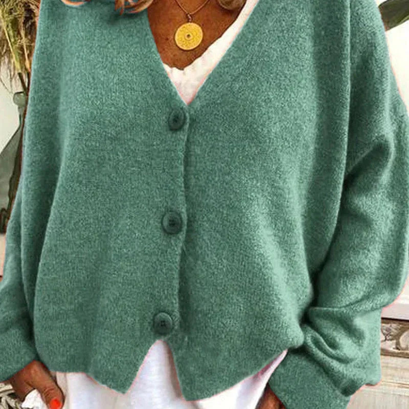 Women's Long Sleeve Oversized Knitted Cardigan | V-Neck