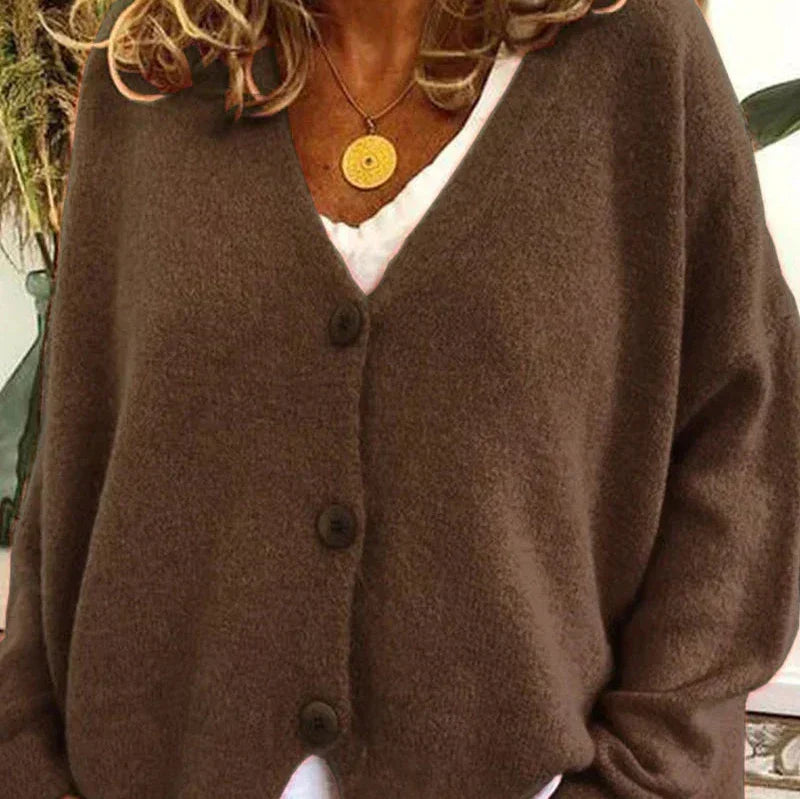 Women's Long Sleeve Oversized Knitted Cardigan | V-Neck