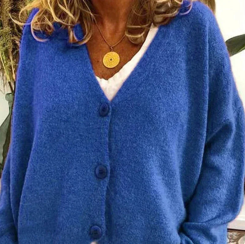 Women's Long Sleeve Oversized Knitted Cardigan | V-Neck