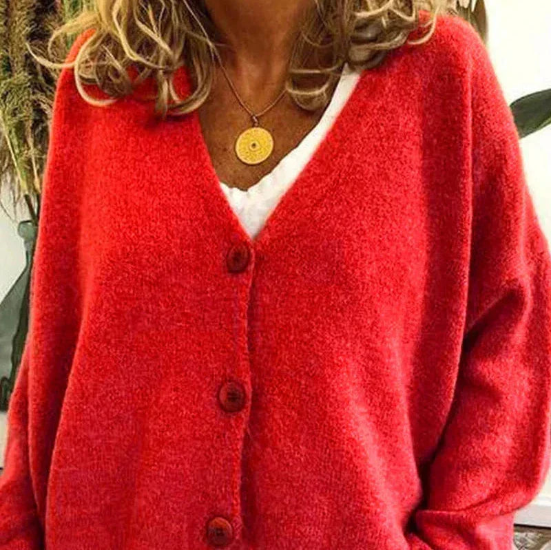 Women's Long Sleeve Oversized Knitted Cardigan | V-Neck