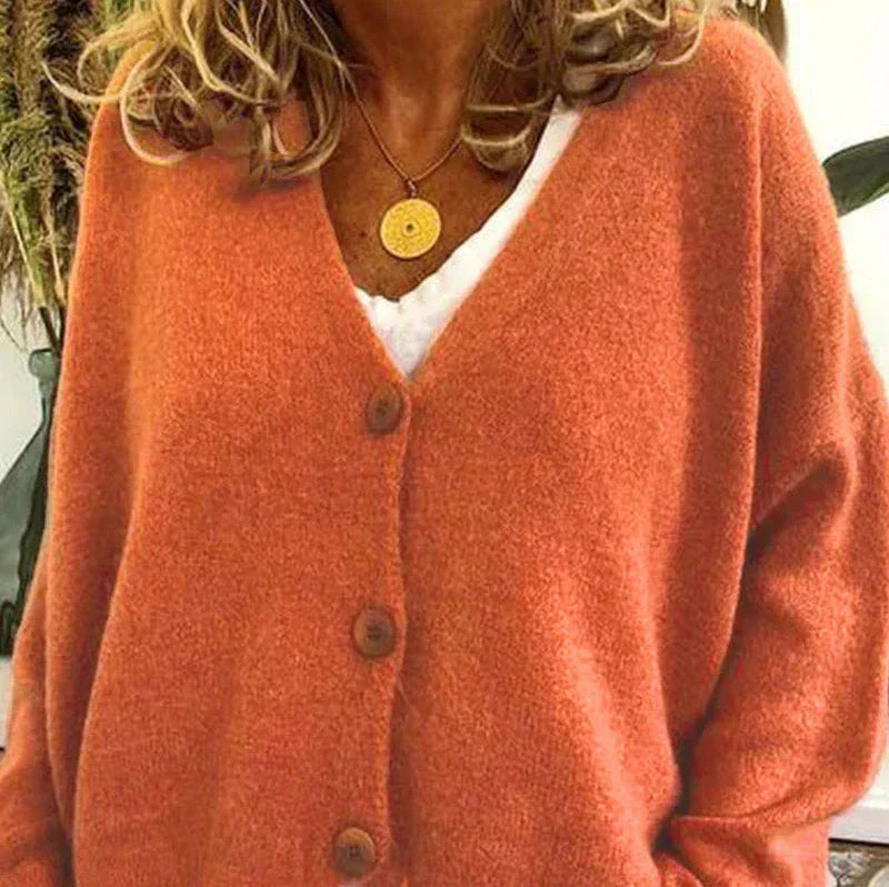Women's Long Sleeve Oversized Knitted Cardigan | V-Neck