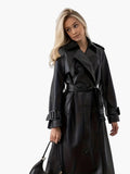 Women's Black Long Trench Coat | Belted