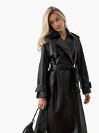 Women's Black Long Trench Coat | Belted