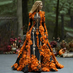 Women's Halloween Floral Long Sleeve Maxi Dress | Party