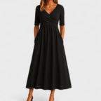 Women's Elegant Wrap Style Wedding Guest V-Neck Dress | Midi
