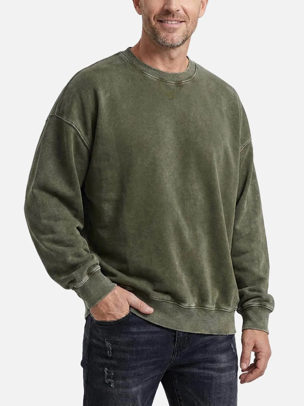 Men's Oversized Winter Washed Sweater | Crew Neck