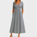Women's Elegant Wrap Style Wedding Guest V-Neck Dress | Midi