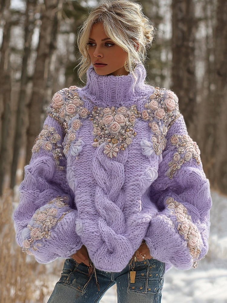 Women's Turtleneck Chunky Knit Sweater | Oversized